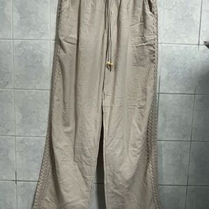 Tan Wide Leg Pants with Relaxed Silhouette